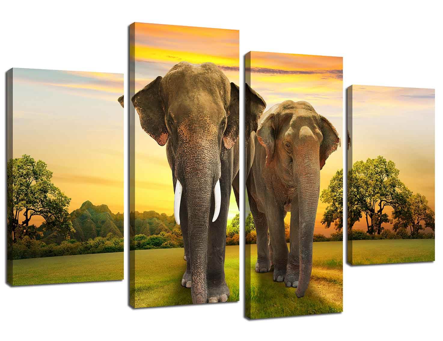 Factory directly export 4 Panel Auspicious meanings Elephant Canvas Painting design for home decor wall art