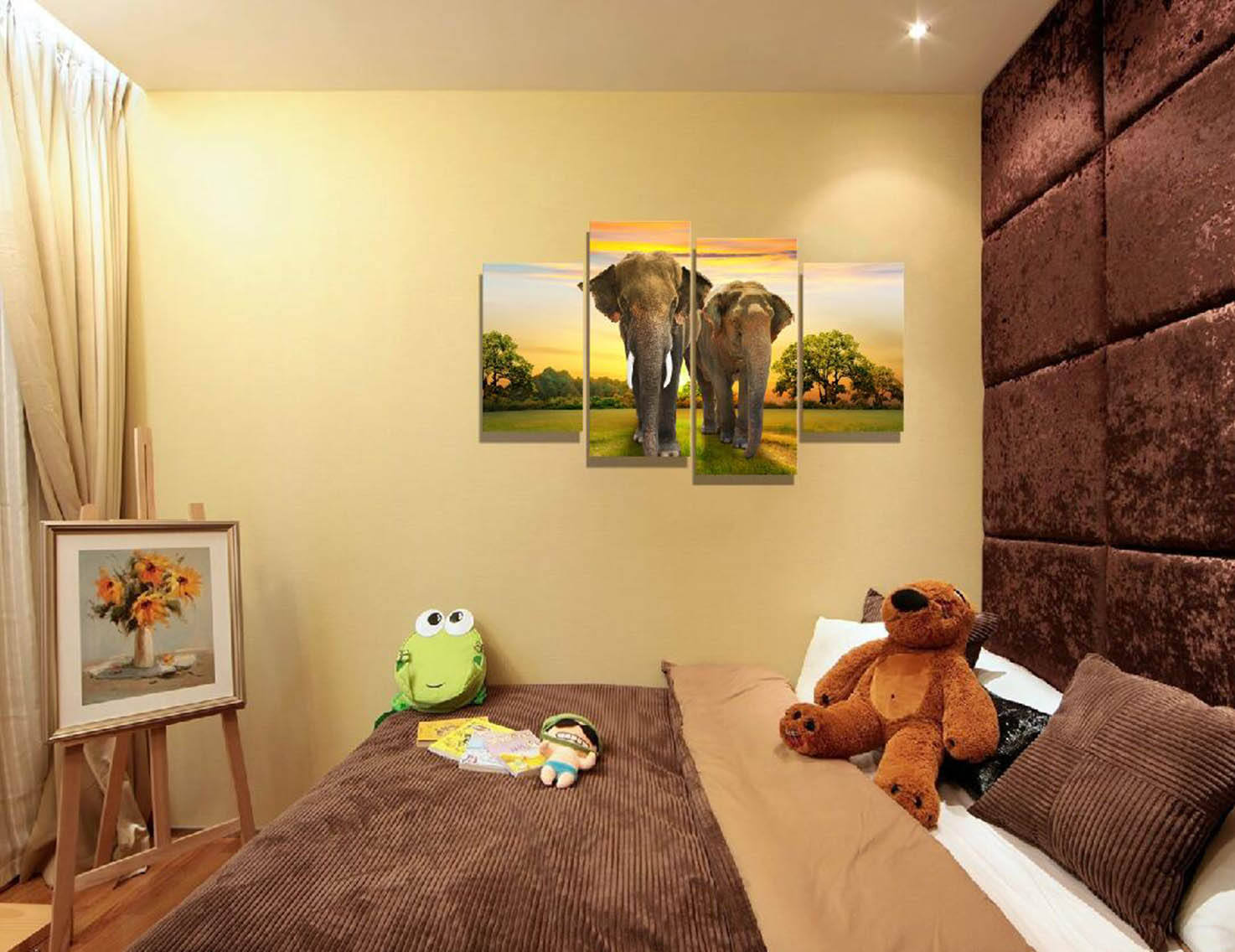 Factory directly export 4 Panel Auspicious meanings Elephant Canvas Painting design for home decor wall art