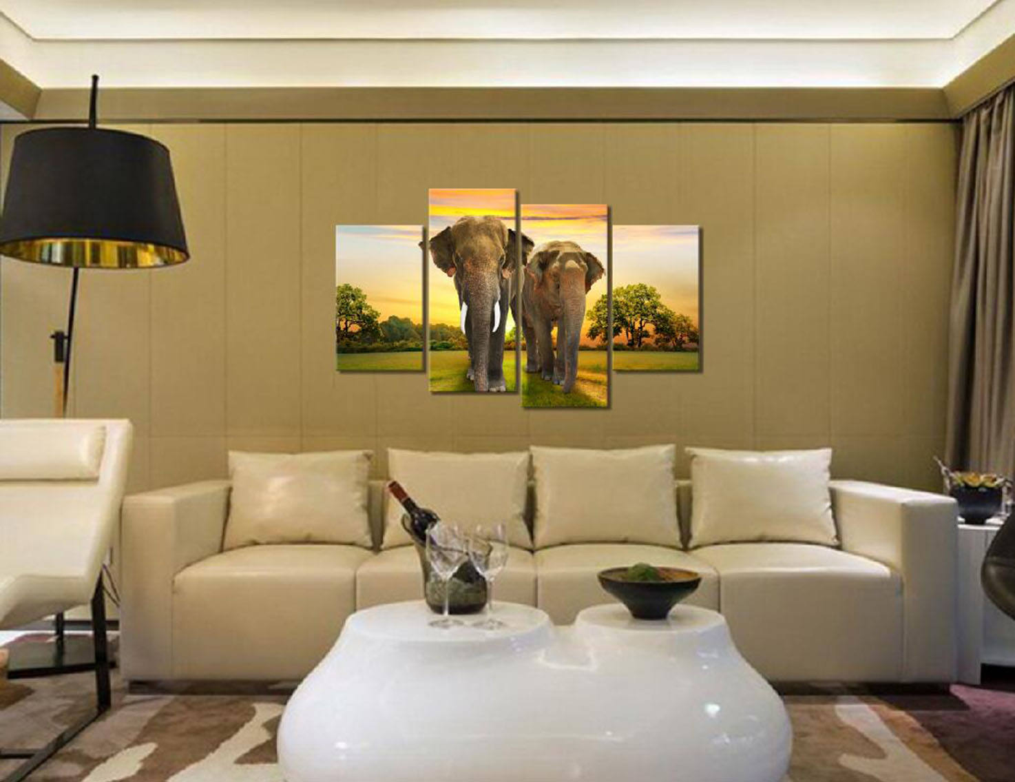 Factory directly export 4 Panel Auspicious meanings Elephant Canvas Painting design for home decor wall art