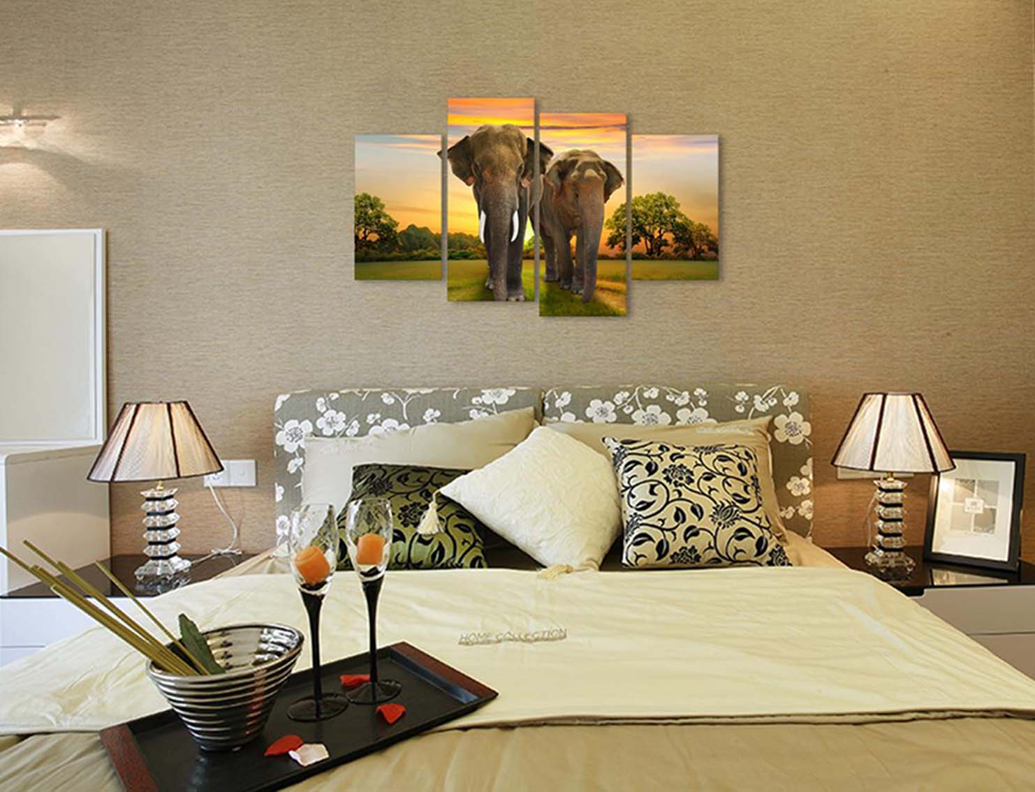 Factory directly export 4 Panel Auspicious meanings Elephant Canvas Painting design for home decor wall art