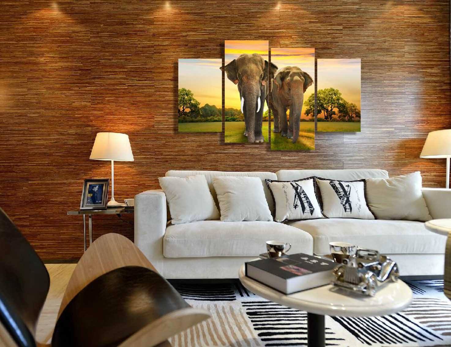 Factory directly export 4 Panel Auspicious meanings Elephant Canvas Painting design for home decor wall art
