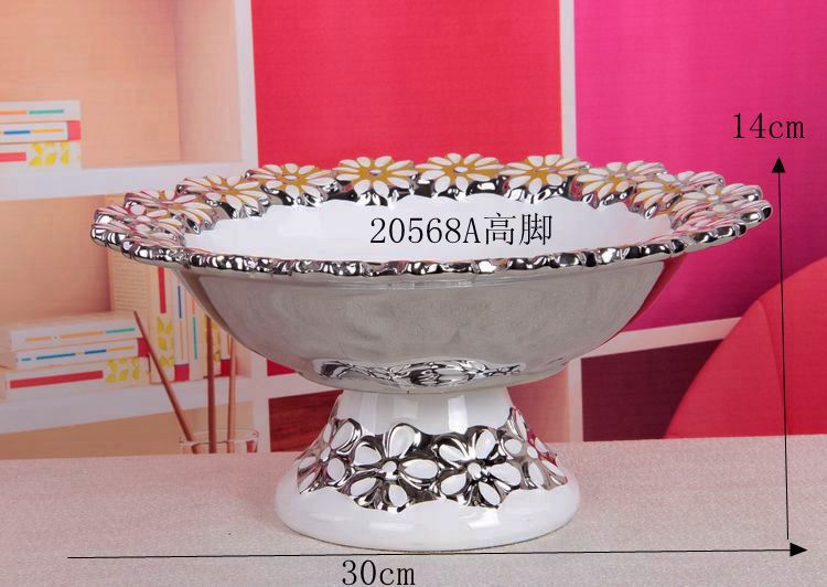 Gao Bo Decorated Home Home decor tall feet white Chrysanthemum-free ceramic fruit ceramic crafts