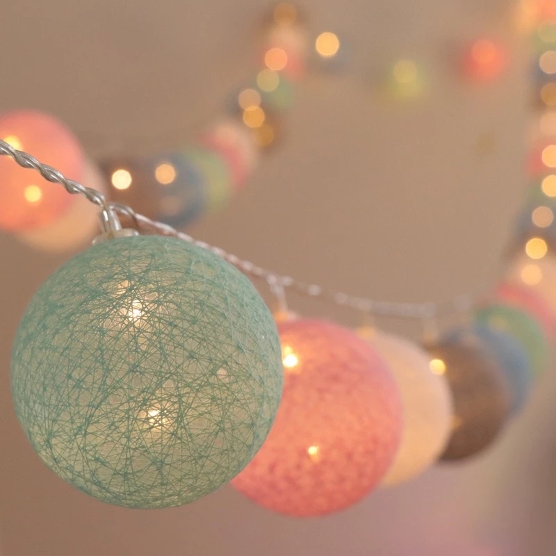 Fairy Light Cotton Ball Lights LED String Wool Balls Lamp Christmas Holiday Lighting Wedding Home Decor Fairy Lights