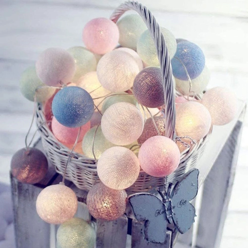 Fairy Light Cotton Ball Lights LED String Wool Balls Lamp Christmas Holiday Lighting Wedding Home Decor Fairy Lights
