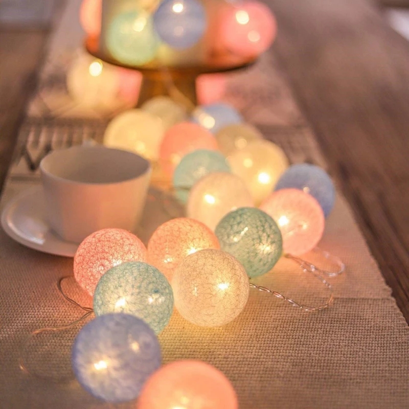 Fairy Light Cotton Ball Lights LED String Wool Balls Lamp Christmas Holiday Lighting Wedding Home Decor Fairy Lights