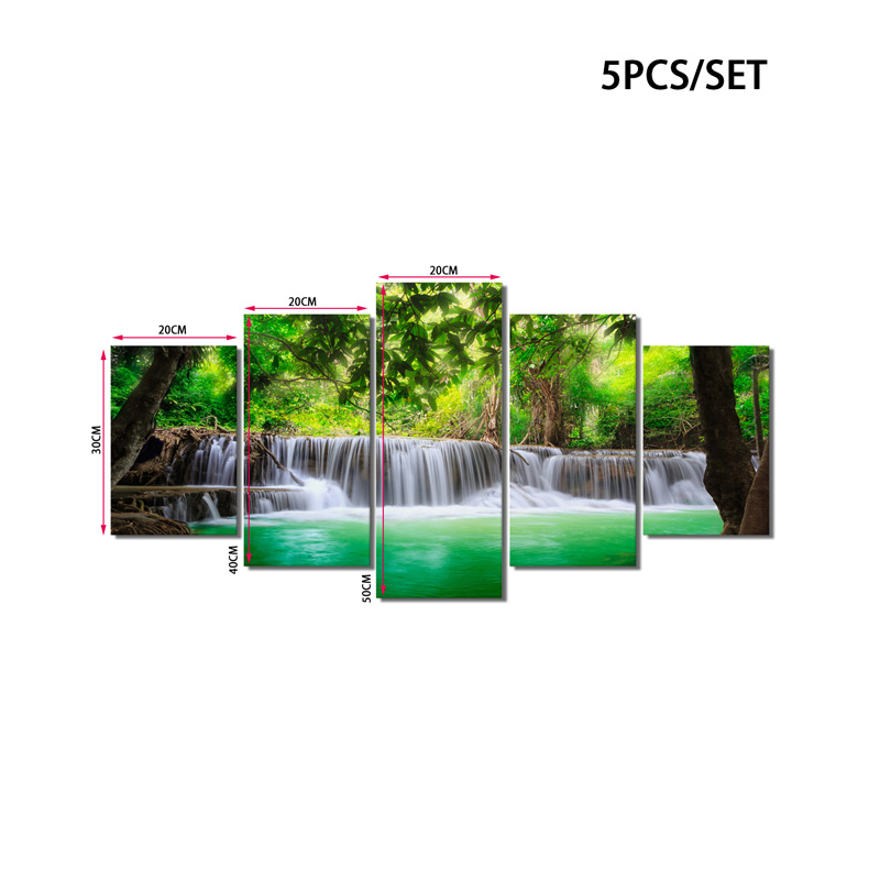HONGYA 5 Pieces Green Forest Trees Lake Flowing Water Landscape Posters Canvas Painting Wall Art Home Decor