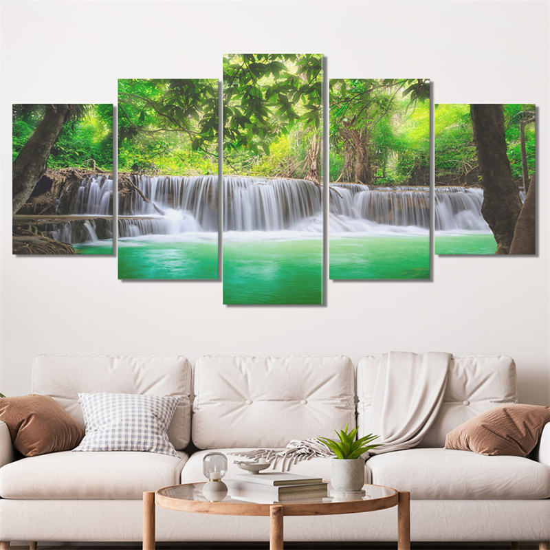 HONGYA 5 Pieces Green Forest Trees Lake Flowing Water Landscape Posters Canvas Painting Wall Art Home Decor HONGYA 5 Pieces Green Forest Trees Lake Flowing Water Landscape Posters Canvas Painting Wall Art Home Decor
