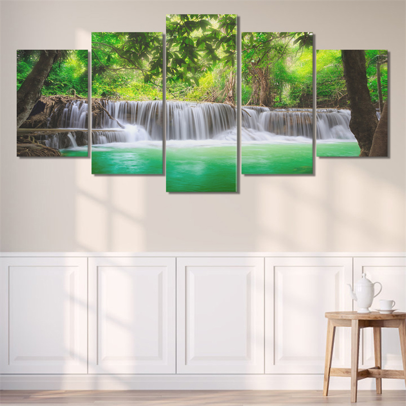 HONGYA 5 Pieces Green Forest Trees Lake Flowing Water Landscape Posters Canvas Painting Wall Art Home Decor HONGYA 5 Pieces Green Forest Trees Lake Flowing Water Landscape Posters Canvas Painting Wall Art Home Decor