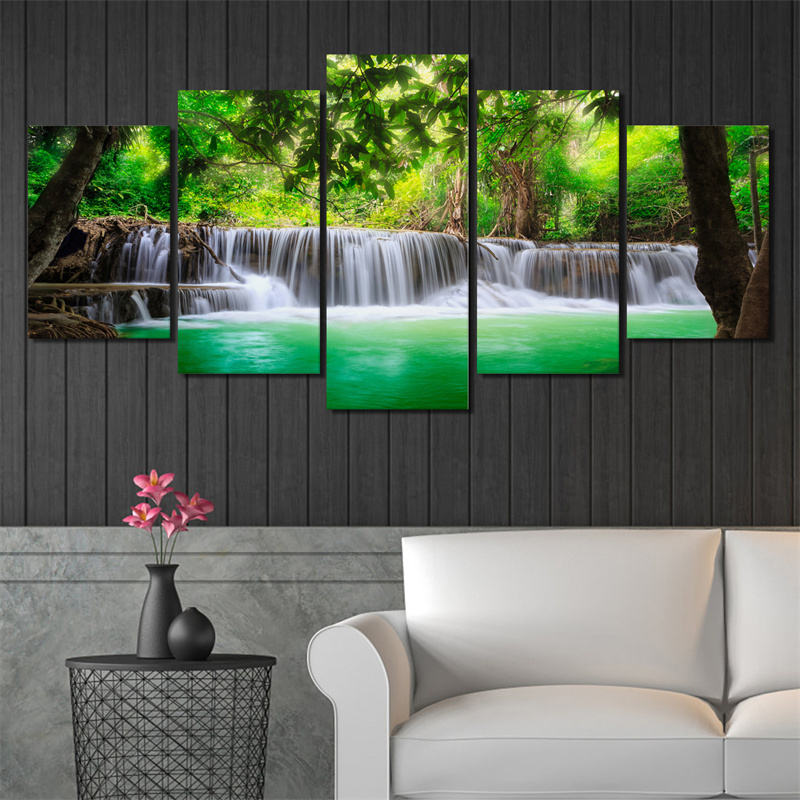 HONGYA 5 Pieces Green Forest Trees Lake Flowing Water Landscape Posters Canvas Painting Wall Art Home Decor HONGYA 5 Pieces Green Forest Trees Lake Flowing Water Landscape Posters Canvas Painting Wall Art Home Decor
