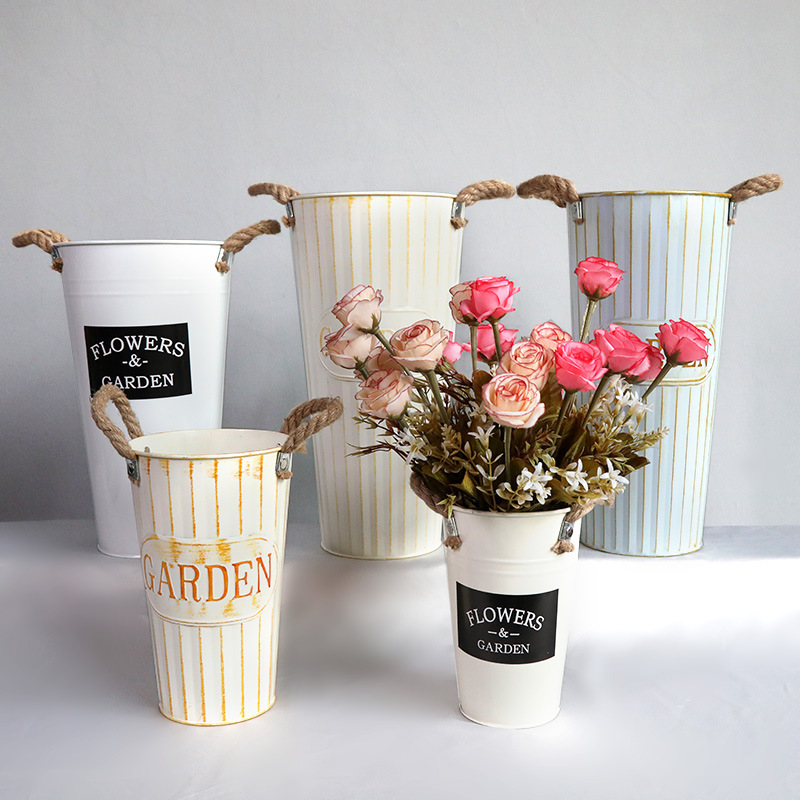  Rural home decor  Dried Flower Bucket Flower Pot Flower Pot Flower Shop Flower Iron Bucket Wake up Flower Bucket