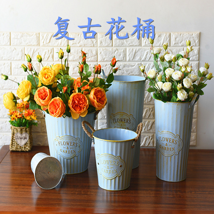  Rural home decor  Dried Flower Bucket Flower Pot Flower Pot Flower Shop Flower Iron Bucket Wake up Flower Bucket