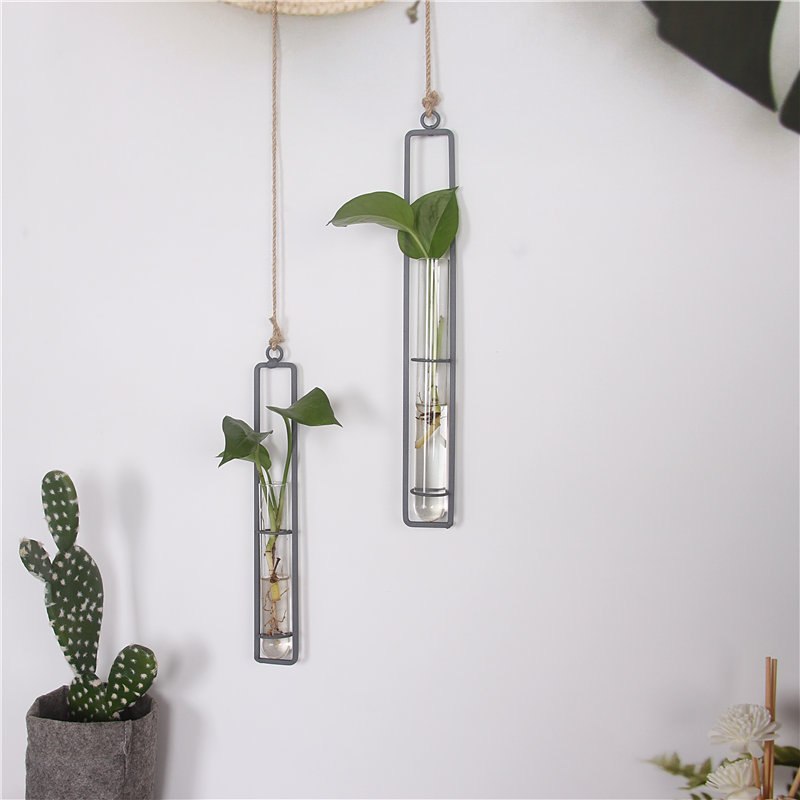 Creative Iron Glass Hydroponic Vase Transparent Hanging Test Tube Flower Arrangement Hanging Bottle Simple home decor  