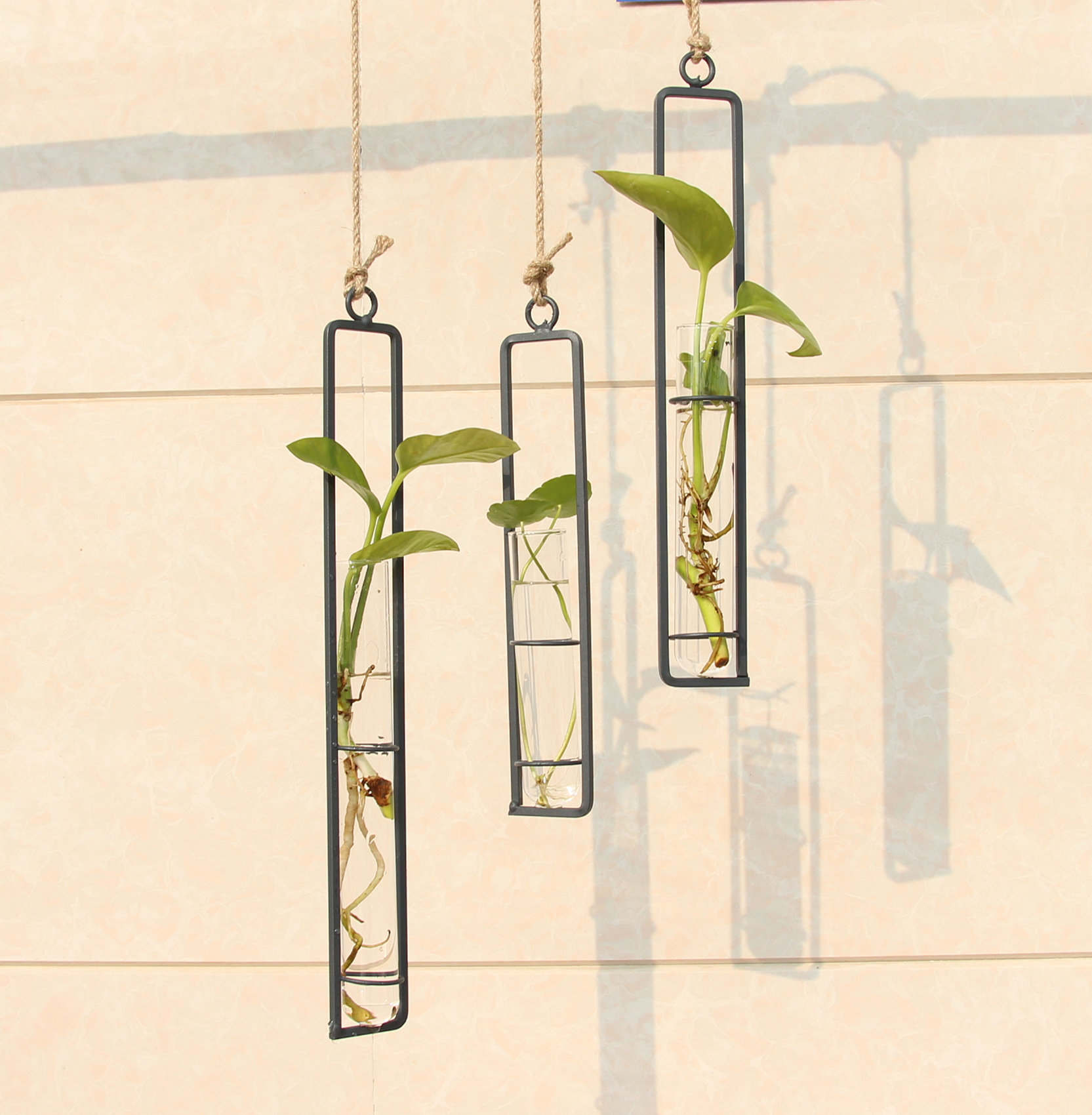 Creative Iron Glass Hydroponic Vase Transparent Hanging Test Tube Flower Arrangement Hanging Bottle Simple home decor  