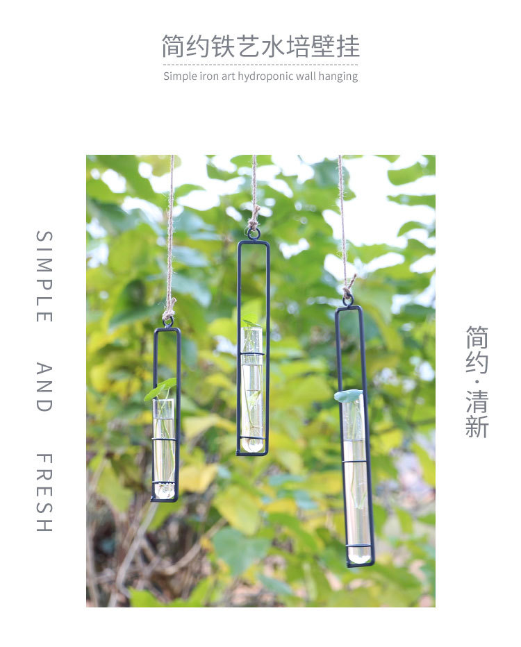 Creative Iron Glass Hydroponic Vase Transparent Hanging Test Tube Flower Arrangement Hanging Bottle Simple home decor Creative Iron Glass Hydroponic Vase Transparent Hanging Test Tube Flower Arrangement Hanging Bottle Simple home decor