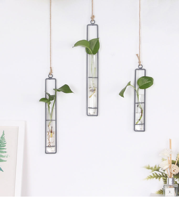 Creative Iron Glass Hydroponic Vase Transparent Hanging Test Tube Flower Arrangement Hanging Bottle Simple home decor Creative Iron Glass Hydroponic Vase Transparent Hanging Test Tube Flower Arrangement Hanging Bottle Simple home decor