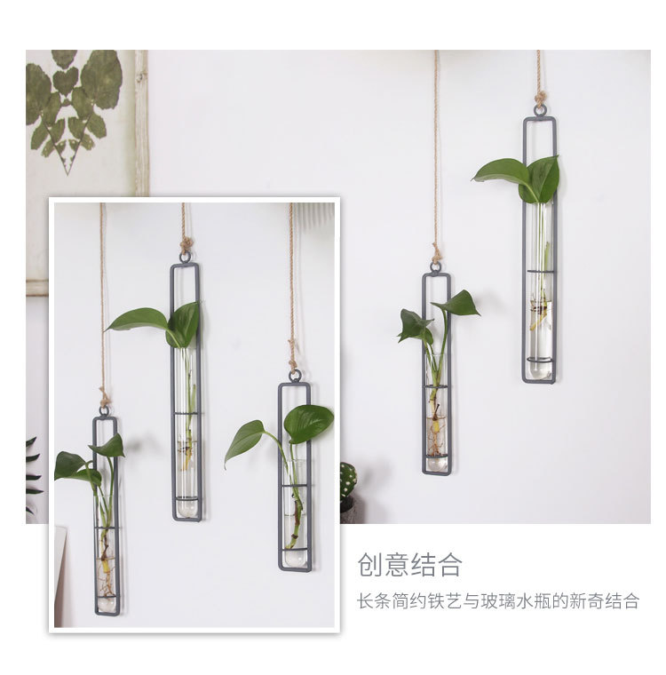 Creative Iron Glass Hydroponic Vase Transparent Hanging Test Tube Flower Arrangement Hanging Bottle Simple home decor Creative Iron Glass Hydroponic Vase Transparent Hanging Test Tube Flower Arrangement Hanging Bottle Simple home decor