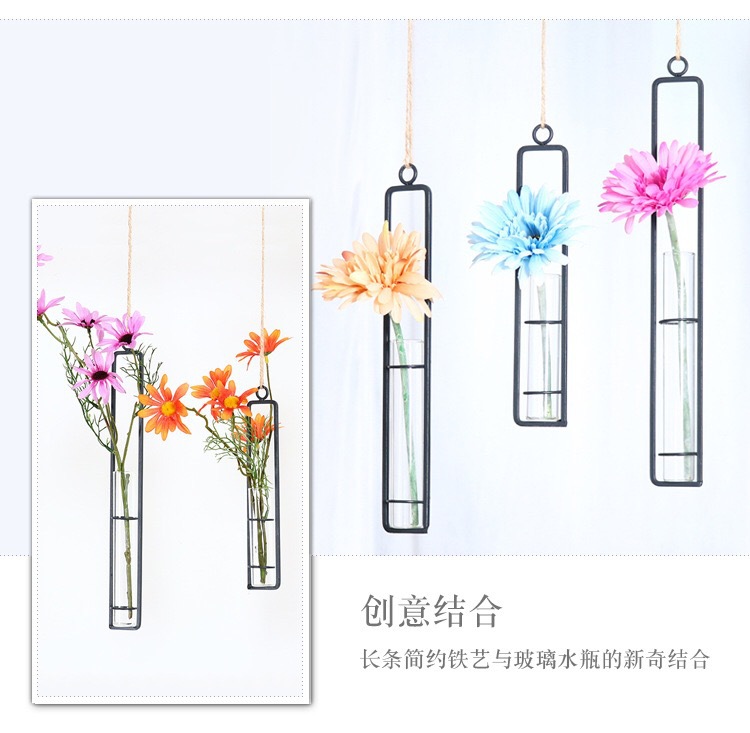 Creative Iron Glass Hydroponic Vase Transparent Hanging Test Tube Flower Arrangement Hanging Bottle Simple home decor Creative Iron Glass Hydroponic Vase Transparent Hanging Test Tube Flower Arrangement Hanging Bottle Simple home decor