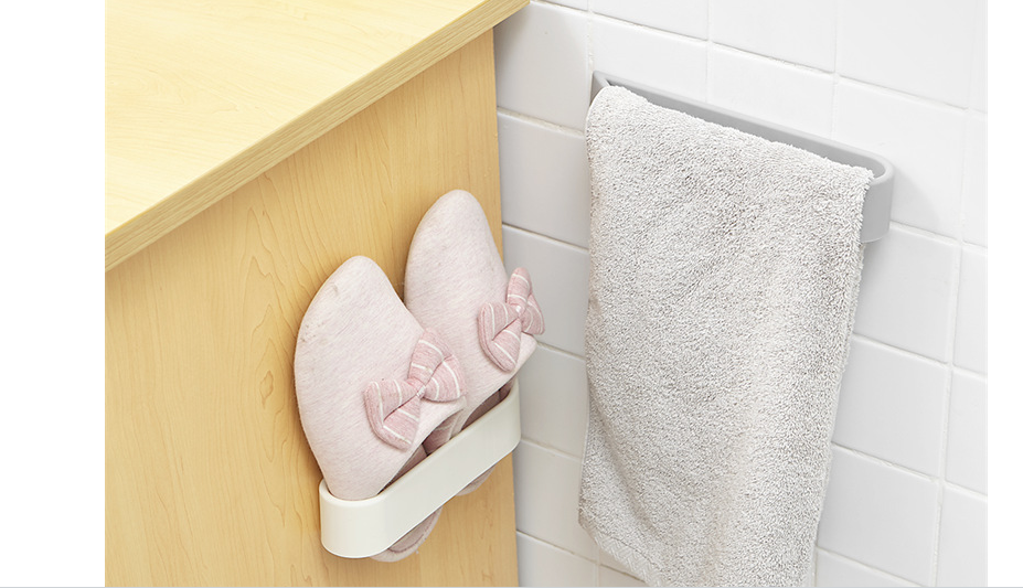 Plastic shoe rack wall - type non - punching multi - function paste bathroom kitchen towel rack rack