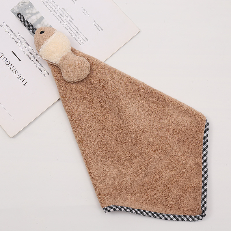 Hand Towel Absorbent Cloth Hanging Thickening Towel Cute Kitchen Hand Towel Bathroom Double-Sided Coral Fleece Handkerchief Cartoon