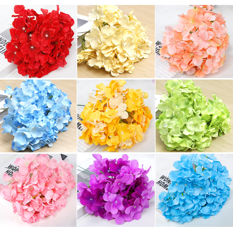 Factory Wholesale Artificial Flower Wedding Hydrangea Fake Bouquet Silk Flower Road Lead Flower Home Decor Floriculture Flower Arrangement