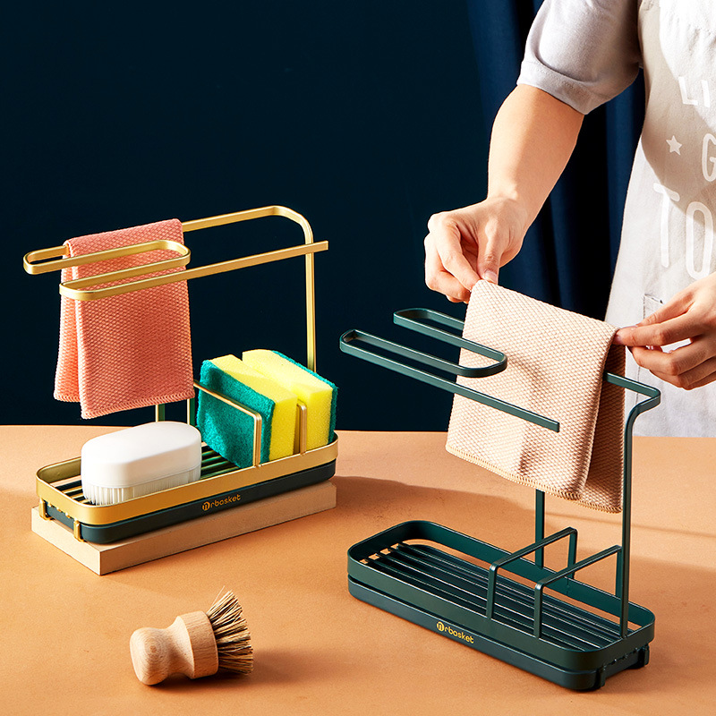 Light Luxury Rag Rack Kitchen Sink Sponge and Cloth Draining Rack Household Countertop Commodity Shelf Wall Hanging Towel Organizing Rack