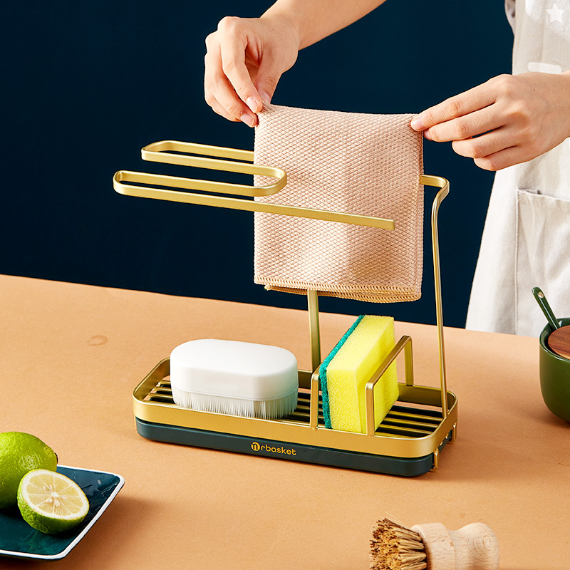 Light Luxury Rag Rack Kitchen Sink Sponge and Cloth Draining Rack Household Countertop Commodity Shelf Wall Hanging Towel Organizing Rack