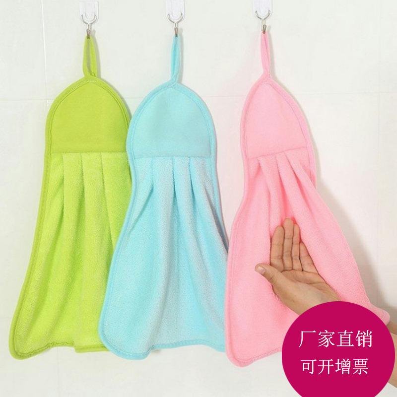 Cute Solid Color Hand Towel Kitchen Small Square Towel Bathroom Hanging Coral Fleece Hand Towel Absorbent Towel Hand Wiping Towel Hand Towel