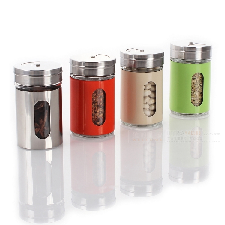 Kitchen supplies glass seasoning bottle seasoning jar seasoning box seasoning bottle stainless steel layer 2 rotating lid