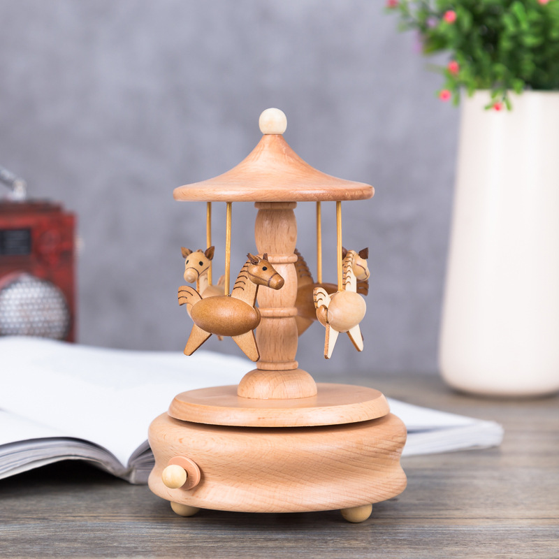 Music Box Wooden Music Box Home Creative Solid Wood Carousel Crafts Valentine&#039;s Day Gift Wholesale Ornaments