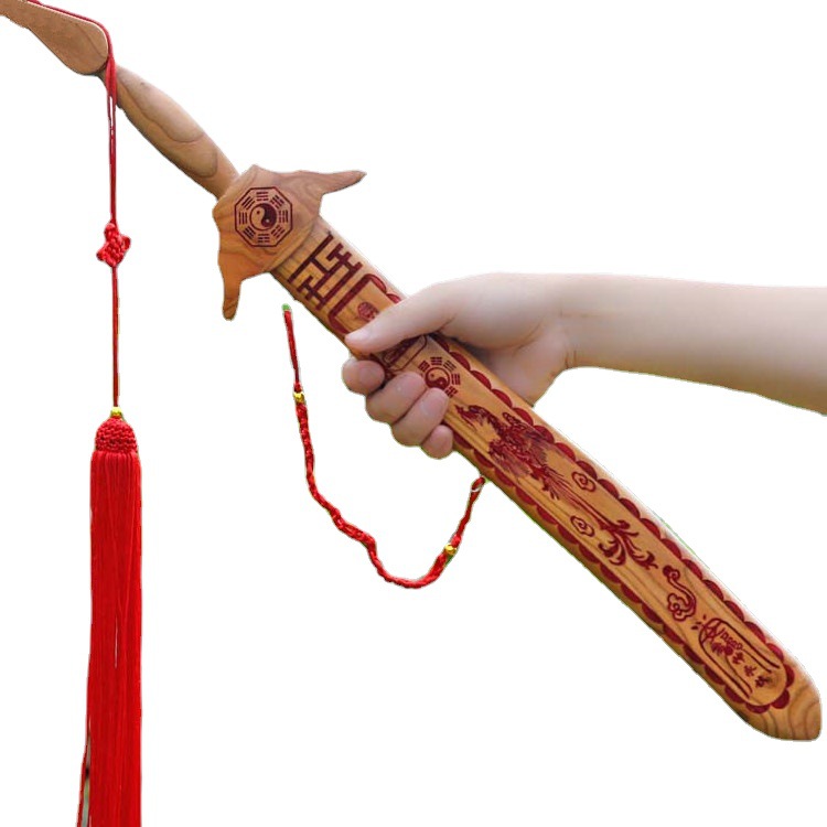 Feicheng Cinnabar Dragon and Phoenix Seven-Star Eight Peach Wood Sword Children&#039;s Sword Carving Ornaments Wholesale Peach Wood Carving Crafts