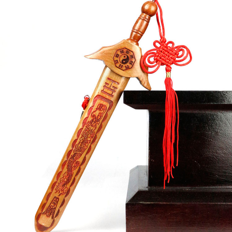 Feicheng Cinnabar Dragon and Phoenix Seven-Star Eight Peach Wood Sword Children&#039;s Sword Carving Ornaments Wholesale Peach Wood Carving Crafts