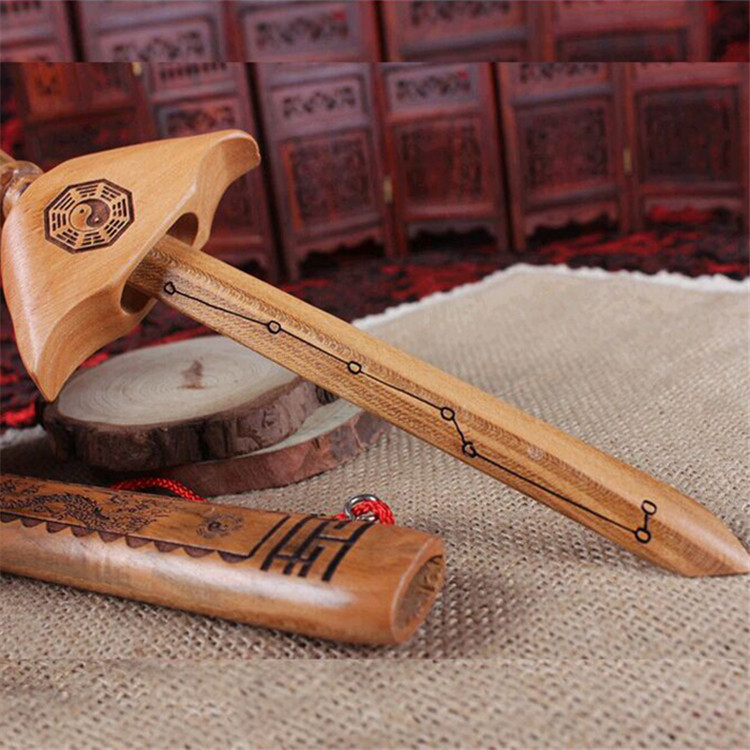 Feicheng Cinnabar Dragon and Phoenix Seven-Star Eight Peach Wood Sword Children&#039;s Sword Carving Ornaments Wholesale Peach Wood Carving Crafts
