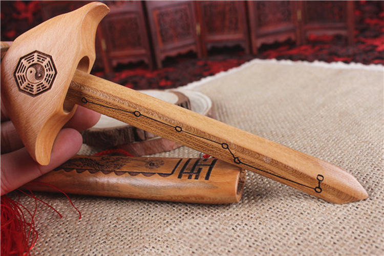 Feicheng Cinnabar Dragon and Phoenix Seven-Star Eight Peach Wood Sword Children's Sword Carving Ornaments Wholesale Peach Wood Carving Crafts