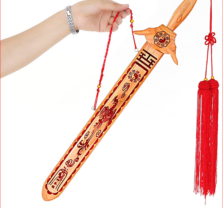 Feicheng Cinnabar Dragon and Phoenix Seven-Star Eight Peach Wood Sword Children's Sword Carving Ornaments Wholesale Peach Wood Carving Crafts