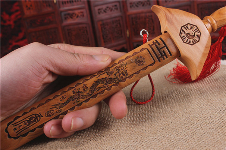 Feicheng Cinnabar Dragon and Phoenix Seven-Star Eight Peach Wood Sword Children's Sword Carving Ornaments Wholesale Peach Wood Carving Crafts