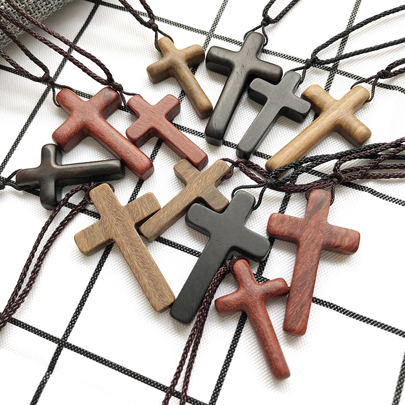 Cherish Solid Wood Cross Necklace Red Sandalwood Guajacwood Ebony Pendant Fashion Casual Ornament Yishu Home Crafts