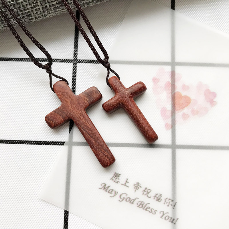 Cherish Solid Wood Cross Necklace Red Sandalwood Guajacwood Ebony Pendant Fashion Casual Ornament Yishu Home Crafts