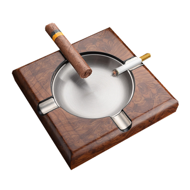 Wooden Packaging Cigar Ashtray Metal Creativity Crafts Decoration Solid Wood Frame Ashtray Simple Square