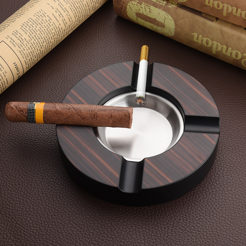 Wooden Packaging Cigar Ashtray Metal Creativity Crafts Decoration Solid Wood Frame Ashtray Simple Square