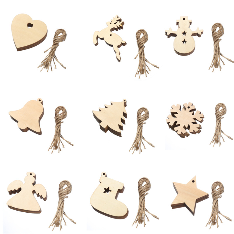 Christmas Pendant Carved Wood Crafts DIY Country Wooden Christmas Tree Pendant Home Decoration Gift Accessories