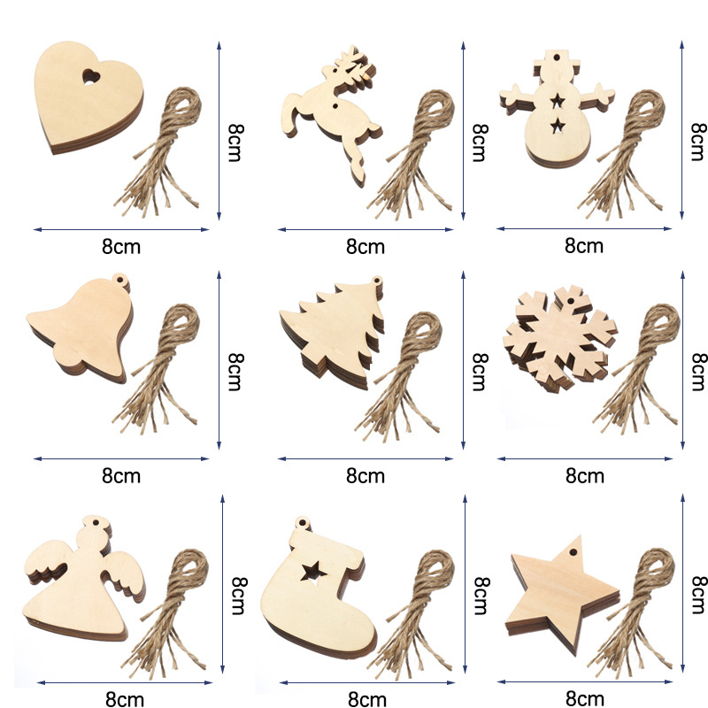 Christmas Pendant Carved Wood Crafts DIY Country Wooden Christmas Tree Pendant Home Decoration Gift Accessories