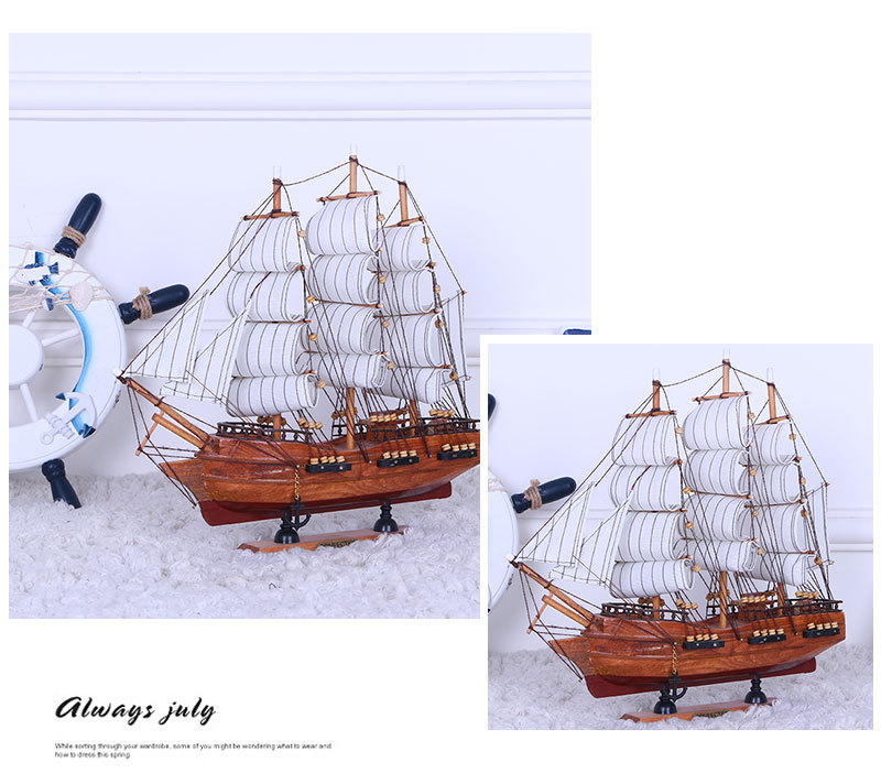 Crafts Decoration European and American Painted Solid Wood Boat Desk Ornaments 33cm Handmade Boat Small Simulation Boutique Boat Model