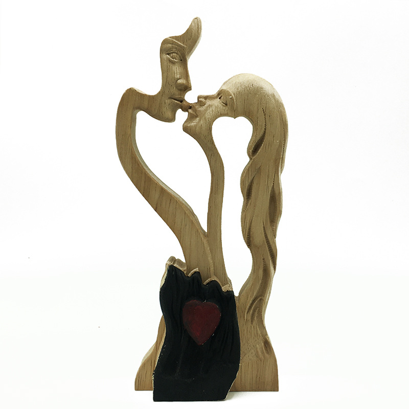 Cross-Border Hot Sale Love Eternal Couple Kiss Statue Wood Carving Crafts Decoration Ornaments Wooden Crafts Cross-Border Hot Sale Love Eternal Couple Kiss Statue Wood Carving Crafts Decoration Ornaments Wooden Crafts