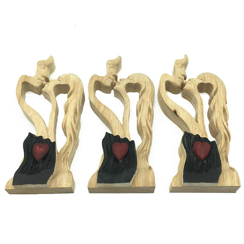 Cross-Border Hot Sale Love Eternal Couple Kiss Statue Wood Carving Crafts Decoration Ornaments Wooden Crafts Cross-Border Hot Sale Love Eternal Couple Kiss Statue Wood Carving Crafts Decoration Ornaments Wooden Crafts