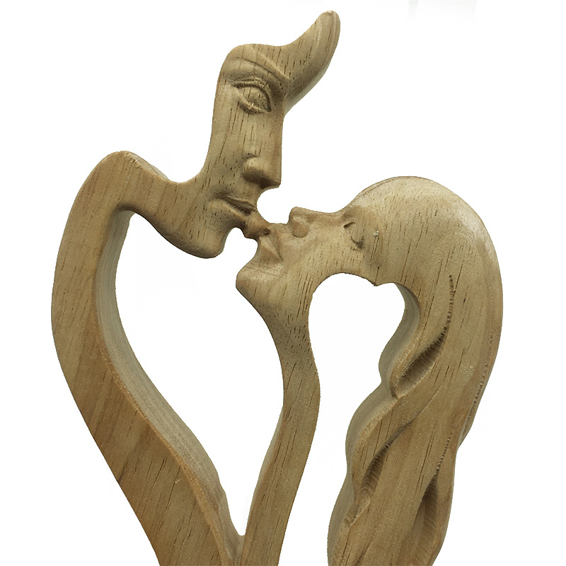 Cross-Border Hot Sale Love Eternal Couple Kiss Statue Wood Carving Crafts Decoration Ornaments Wooden Crafts Cross-Border Hot Sale Love Eternal Couple Kiss Statue Wood Carving Crafts Decoration Ornaments Wooden Crafts