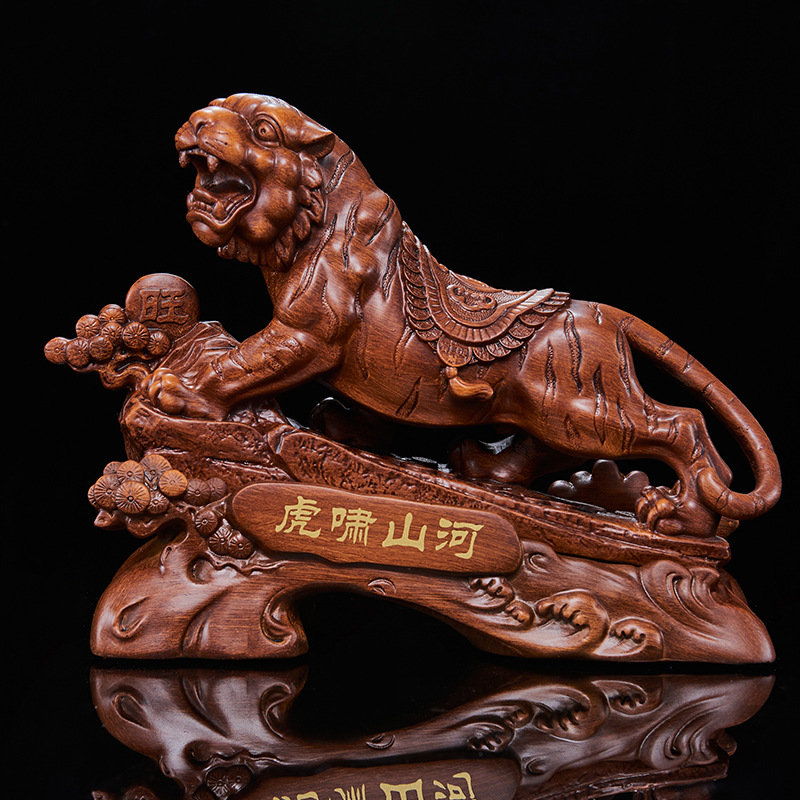 New Chinese Style Wood Grain Tiger Ornaments Home Office Twelve Zodiac Business Gifts Factory Wholesale Crafts