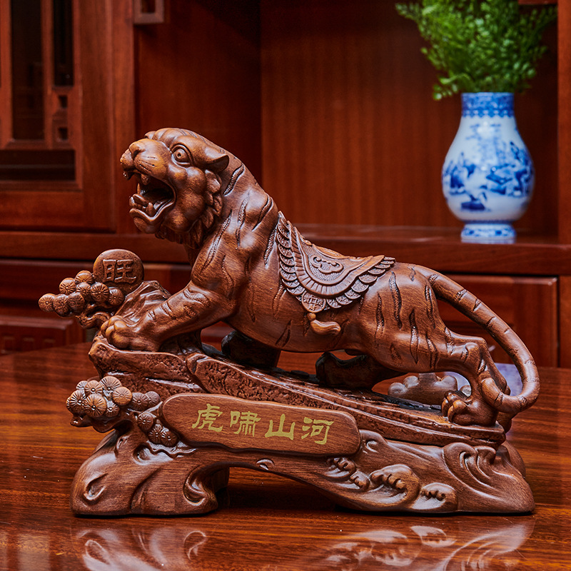 New Chinese Style Wood Grain Tiger Ornaments Home Office Twelve Zodiac Business Gifts Factory Wholesale Crafts
