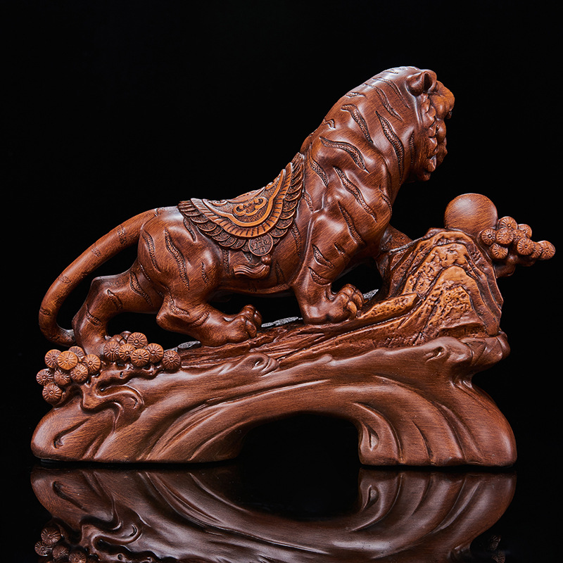 New Chinese Style Wood Grain Tiger Ornaments Home Office Twelve Zodiac Business Gifts Factory Wholesale Crafts