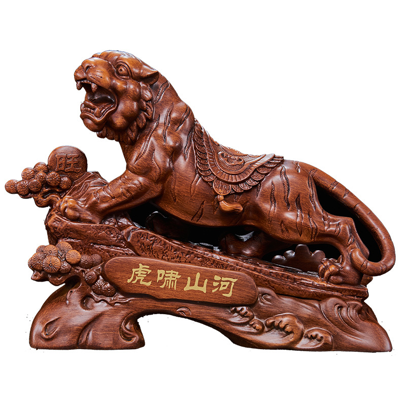New Chinese Style Wood Grain Tiger Ornaments Home Office Twelve Zodiac Business Gifts Factory Wholesale Crafts