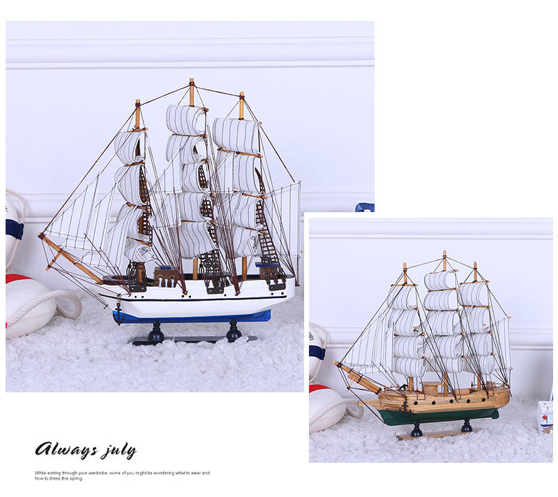 Fresh Painted Solid Wood Boat Desk Ornaments 33cm Handmade Boat Small Simulation Boat Model Crafts Decoration